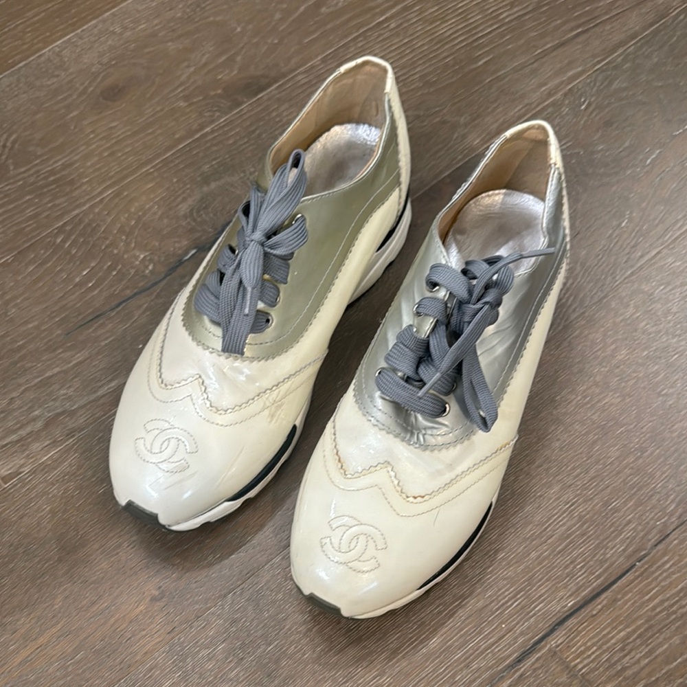 Chanel Women's Cream and Gray Shoes